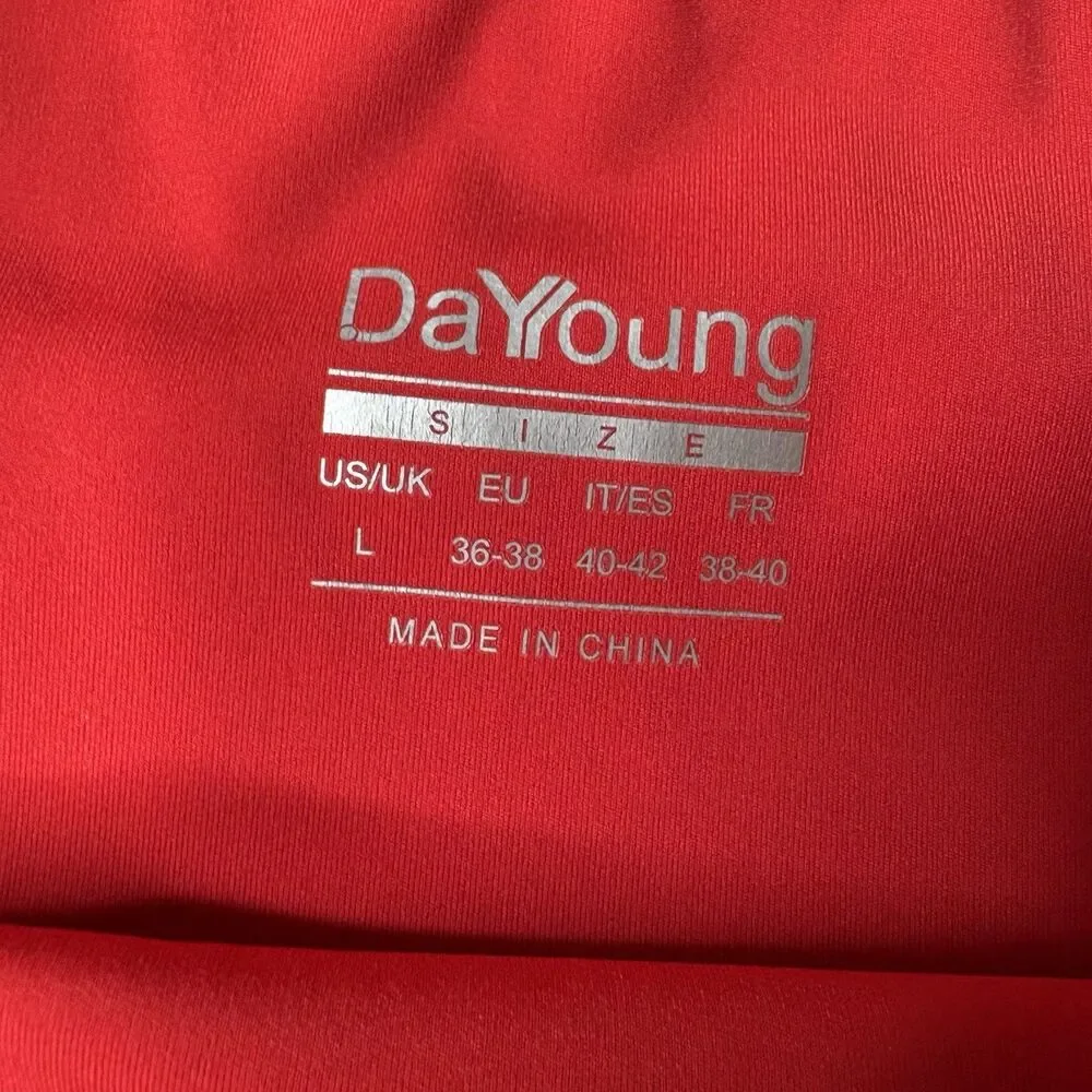 DaYoung Athletic Compression Bike Yoga Shorts w Pockets Hi Waist Red Size Large